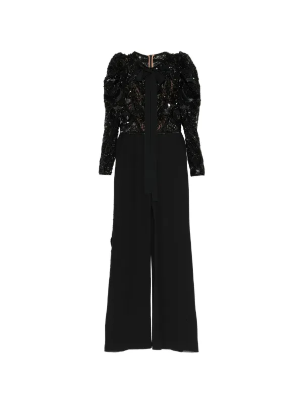 Elie Saab Beaded Juliet-sleeve Jumpsuit in Black