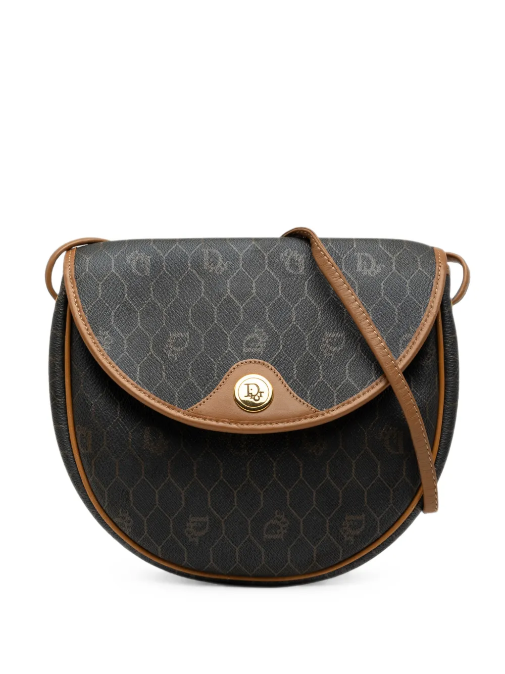 Pre-owned Dior 20th Century Honeycomb Coated Canvas Crossbody Bag In Black