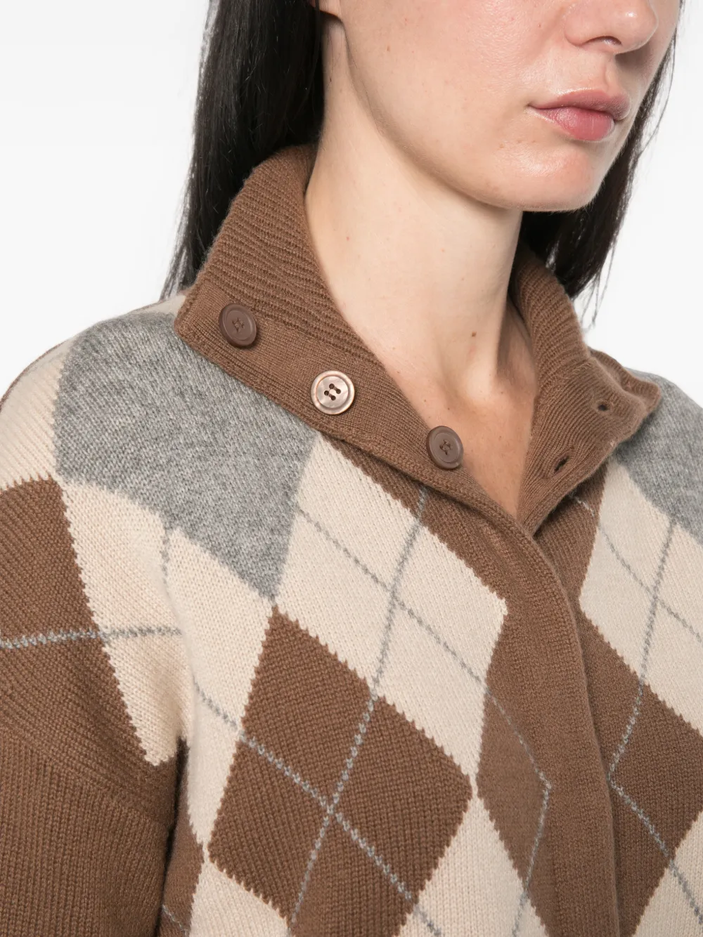 Max Mara Trui met knoopkraag en argyle-intarsia Bruin