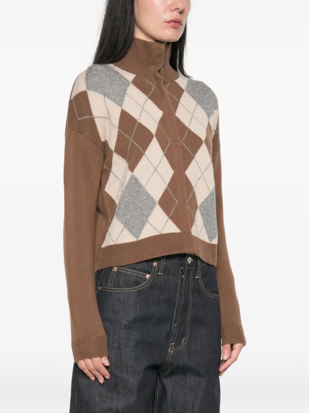 Max Mara Trui met knoopkraag en argyle-intarsia Bruin