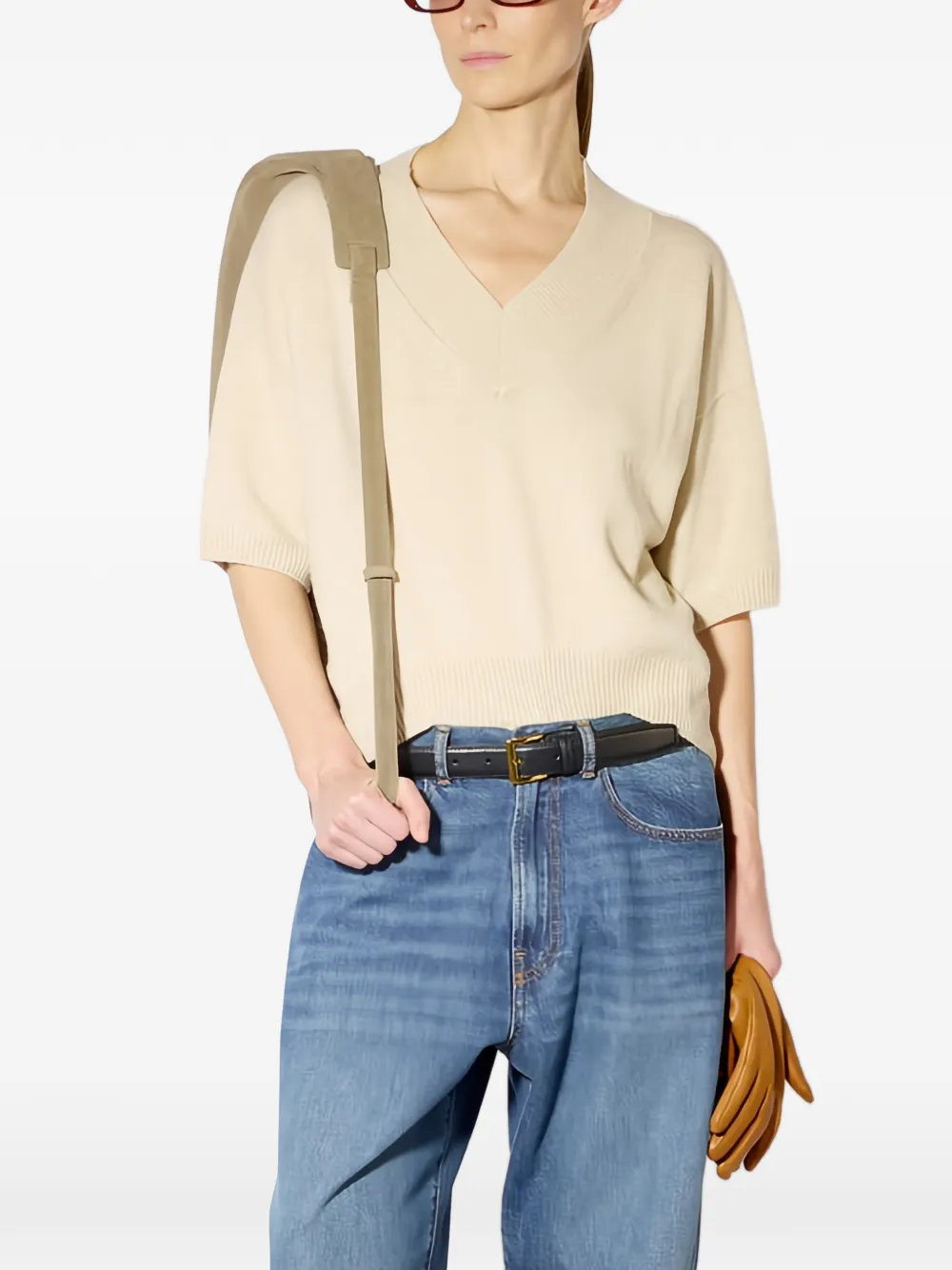 Liviana Conti short-sleeve V-neck sweater · M