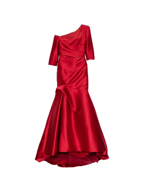 Monique Lhuillier asymmetric-neckline ruched gown