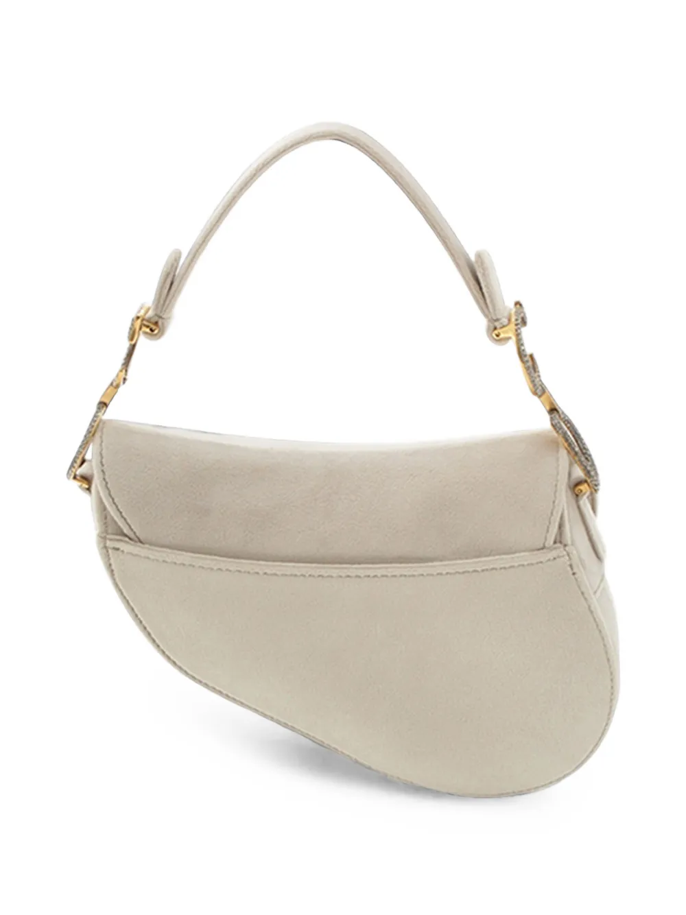 Pre-owned Dior 2000-2026 Mini Velvet Crystal Embellished Hardware Saddle Bag Satchel In Grey