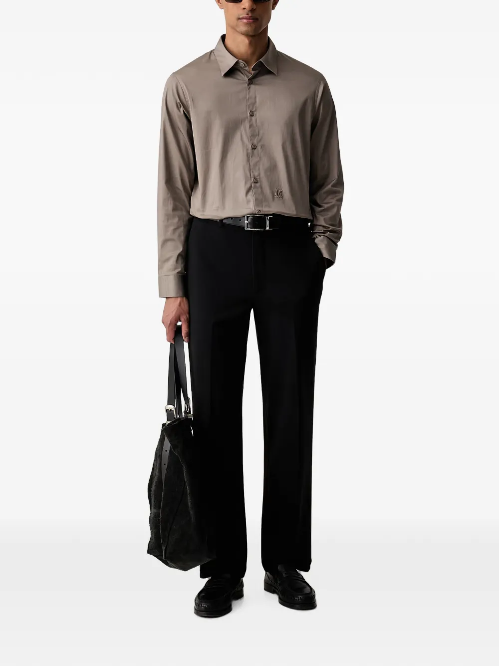 Armani Exchange Overhemd met geborduurd logo Bruin