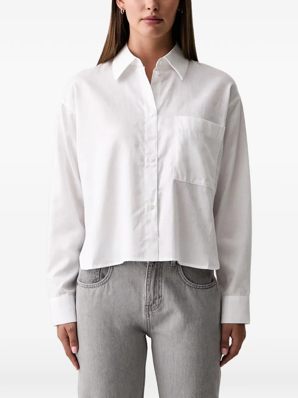 Armani Exchange logo-jacquard chest-pocket shirt - Bianco