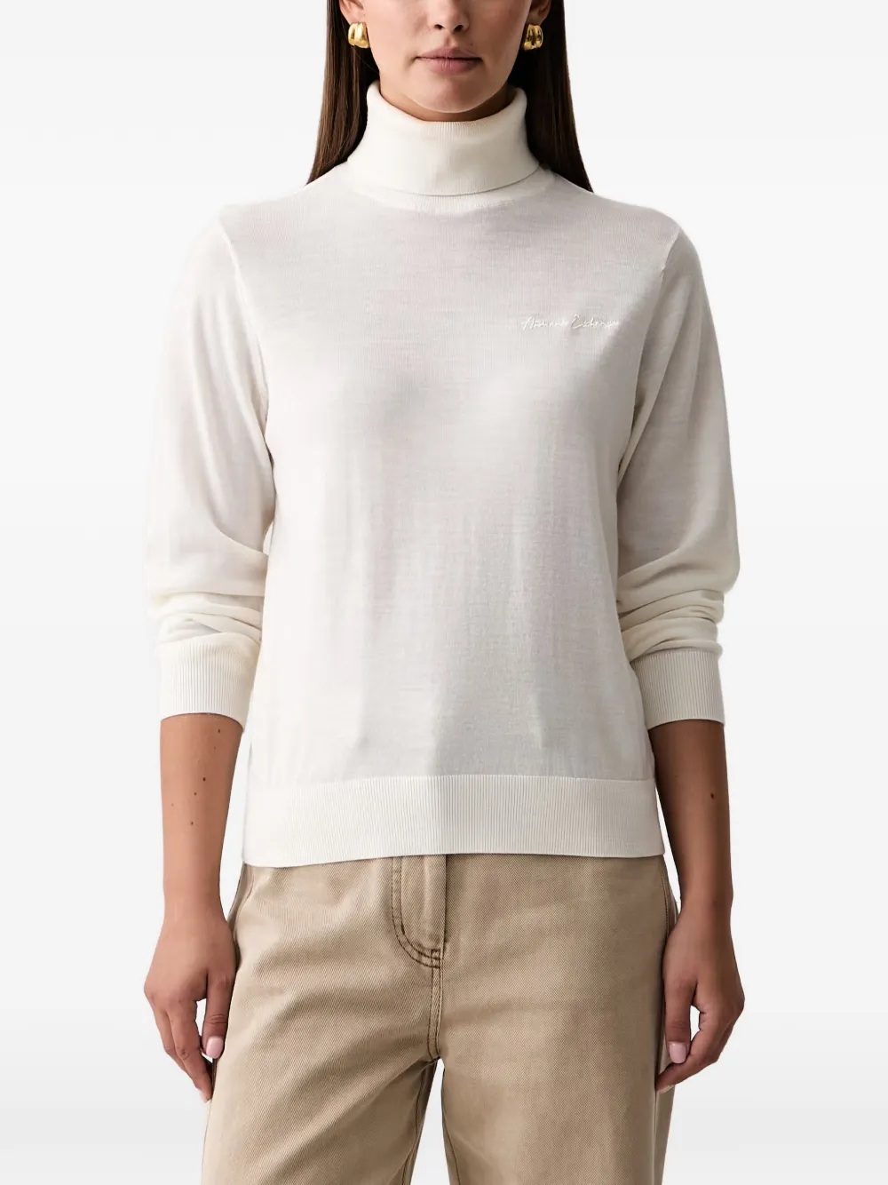Armani Exchange logo-embroidered roll-neck sweater - Weiß