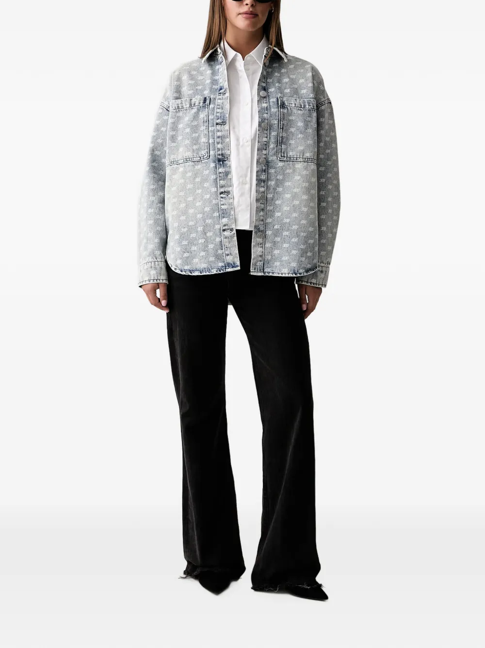 Armani Exchange Denim blouse met logoprint Blauw