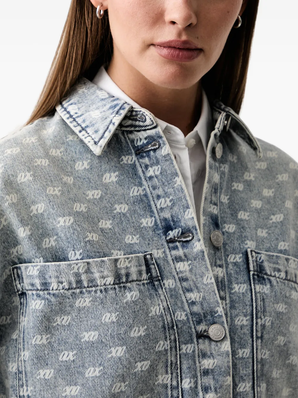 Armani Exchange Denim blouse met logoprint Blauw