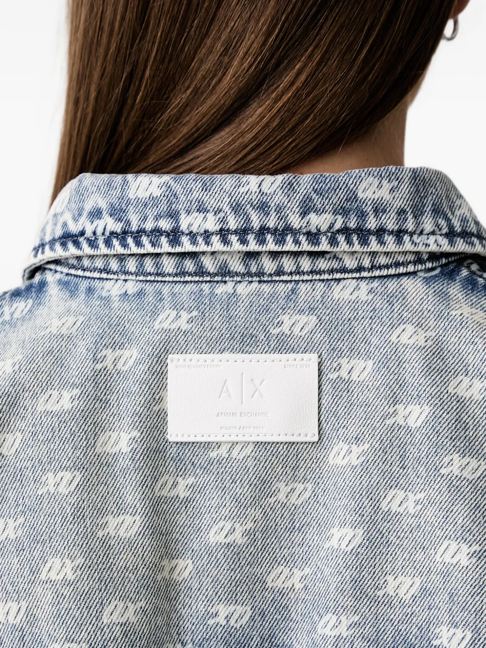 Armani Exchange Denim blouse met logoprint Blauw