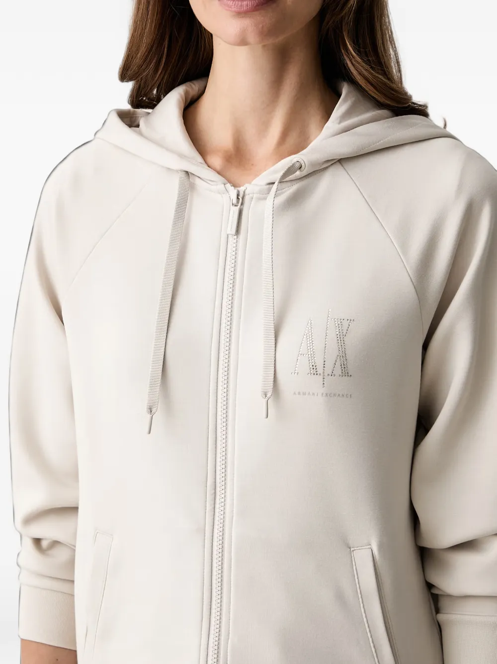 Armani Exchange logo-print zip-fastening hoodie Beige