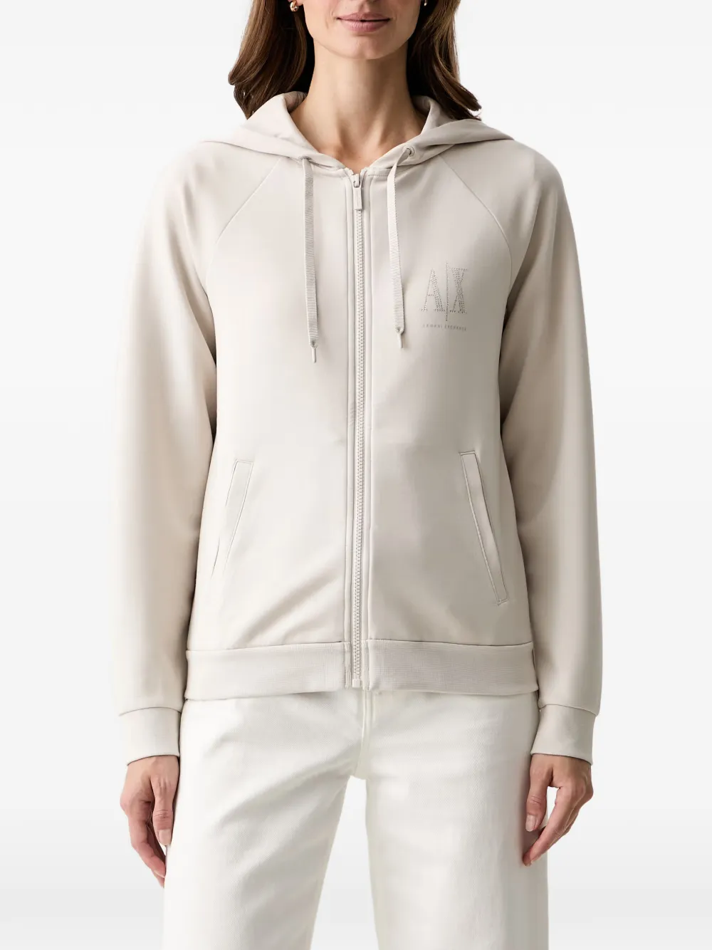 Armani Exchange logo-print zip-fastening hoodie Beige