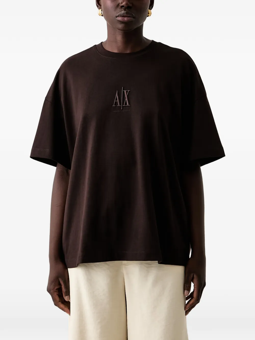 Armani Exchange logo-embroidered t-shirt - Marrone
