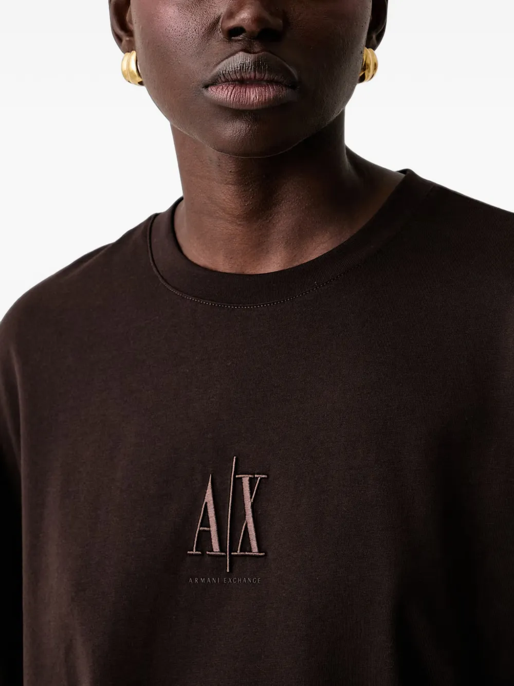 Armani Exchange T-shirt met geborduurd logo Bruin