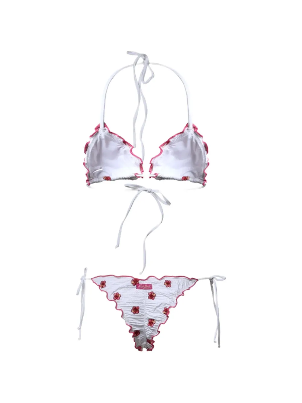 MC2 Saint Barth Seersucker bikini met geborduurde hibiscus Wit