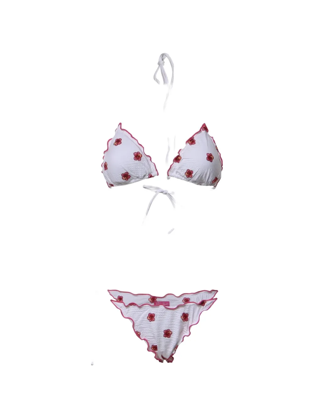 MC2 Saint Barth Seersucker bikini met geborduurde hibiscus Wit