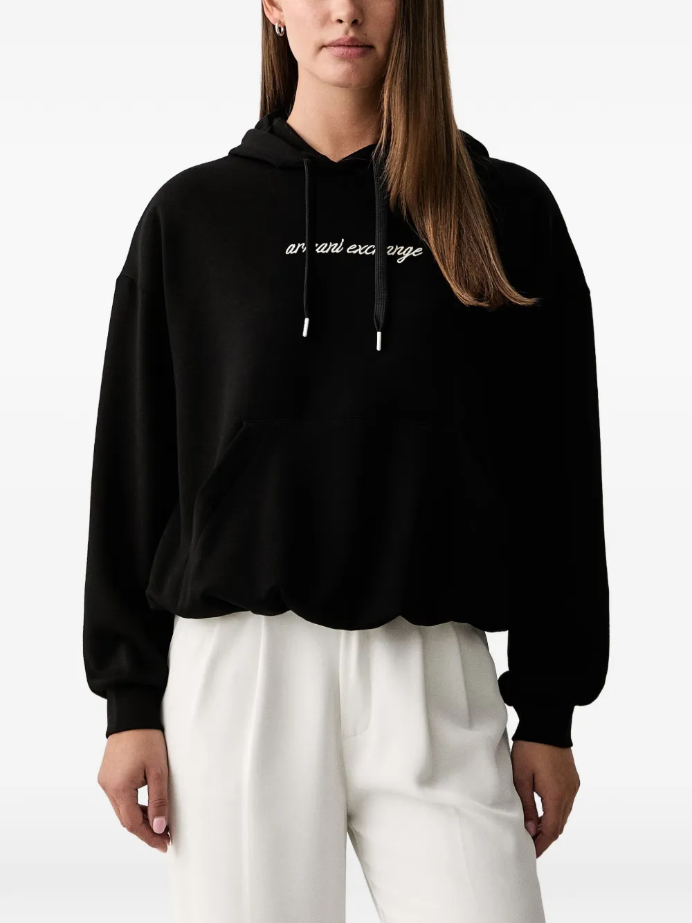 Armani Exchange logo-embroidered hoodie - Schwarz