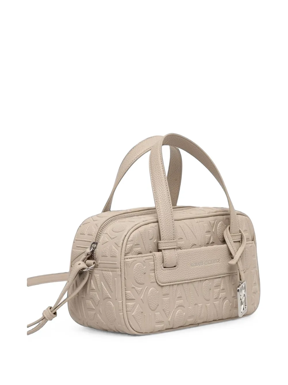 Armani Exchange Leren shopper met logo-reliëf Beige