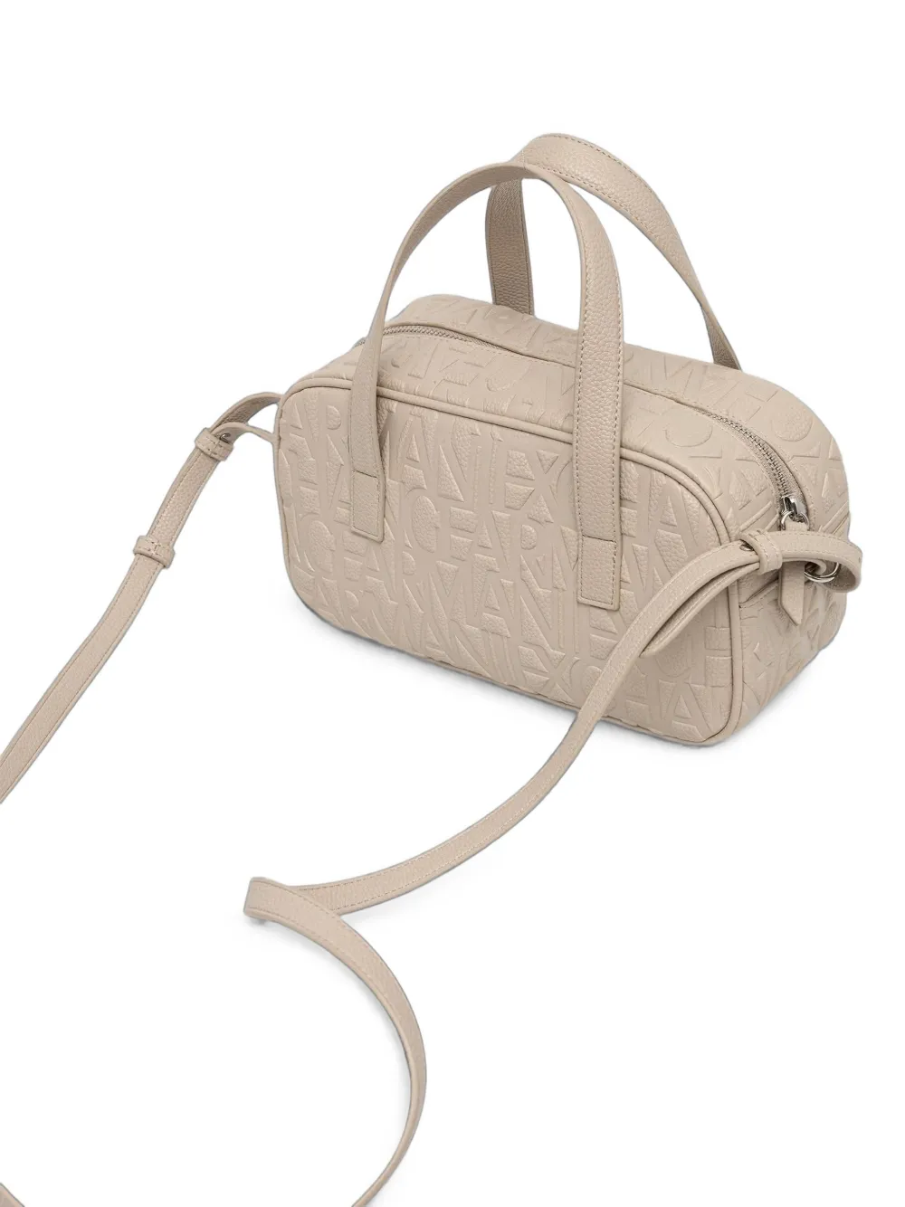 Armani Exchange Leren shopper met logo-reliëf Beige
