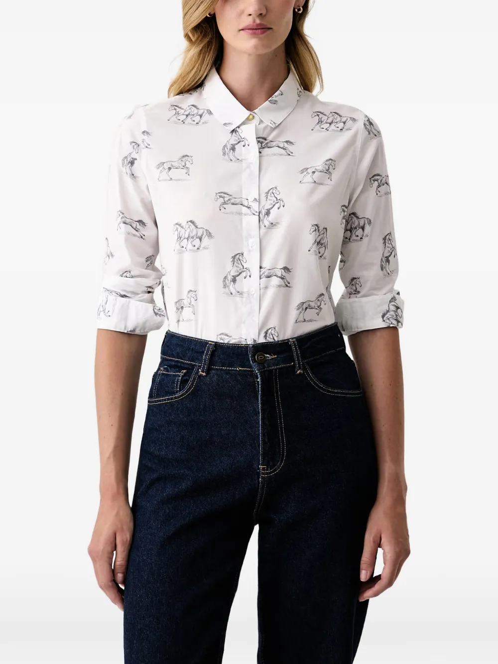 Barbour Horse-print Button-down Shirt In White