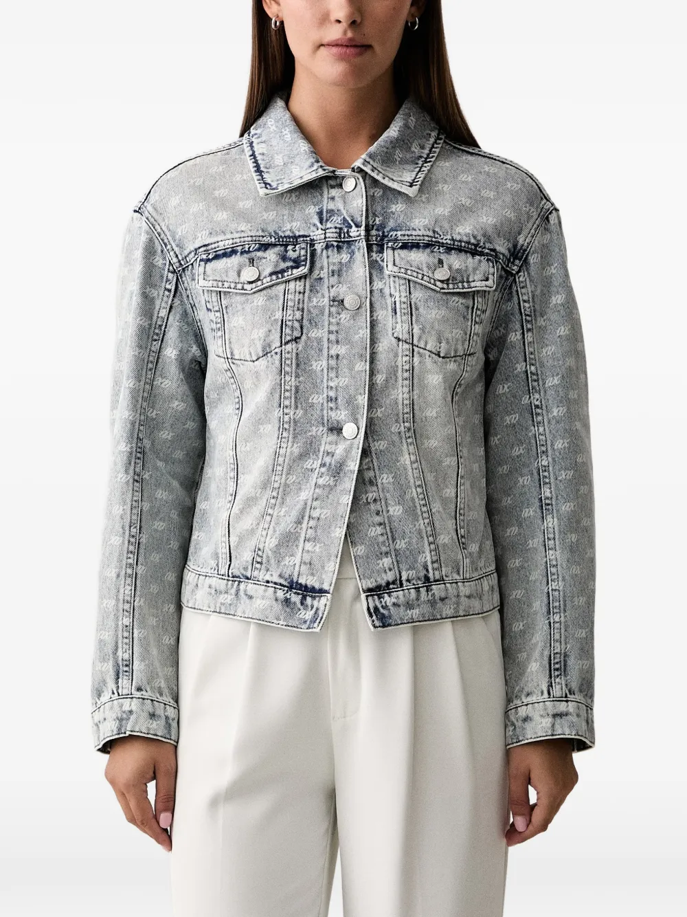 Armani Exchange logo-print denim jacket - Blau