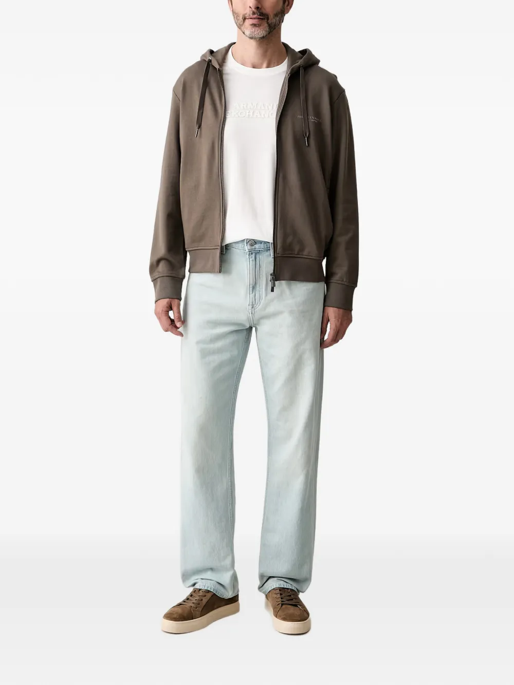 Armani Exchange Hoodie met logoprint en rits Bruin