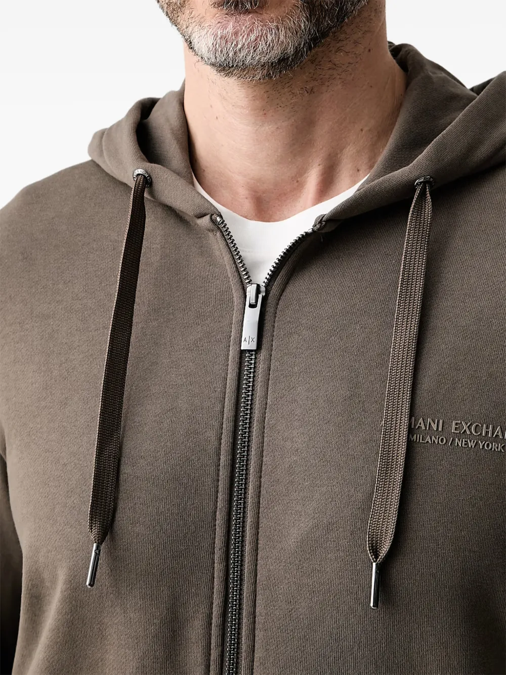 Armani Exchange Hoodie met logoprint en rits Bruin