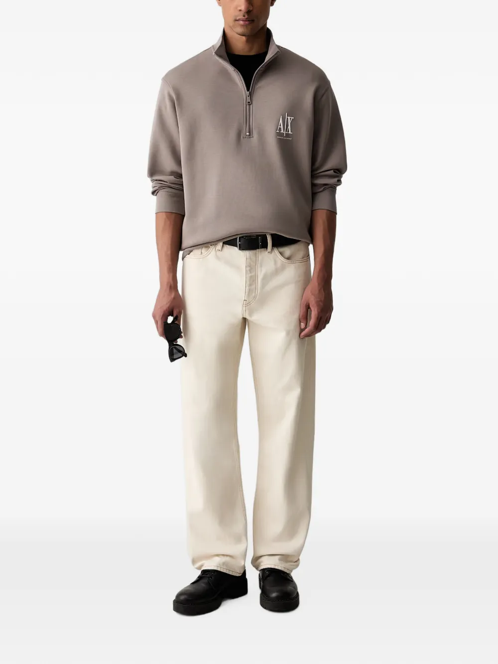 Armani Exchange logo-embroidered quarter-zip sweatshirt Grijs