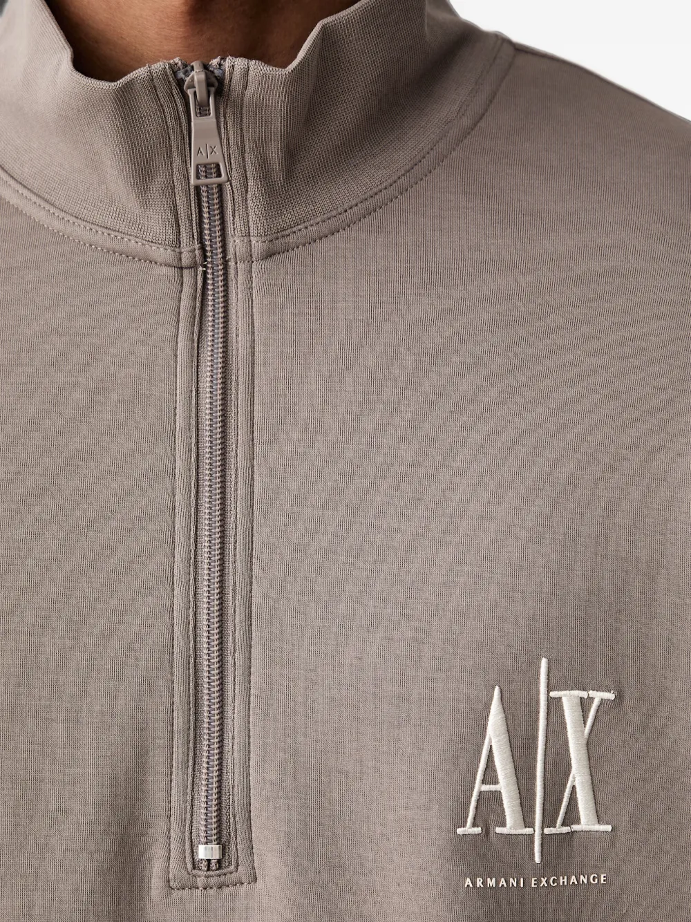 Armani Exchange logo-embroidered quarter-zip sweatshirt Grijs