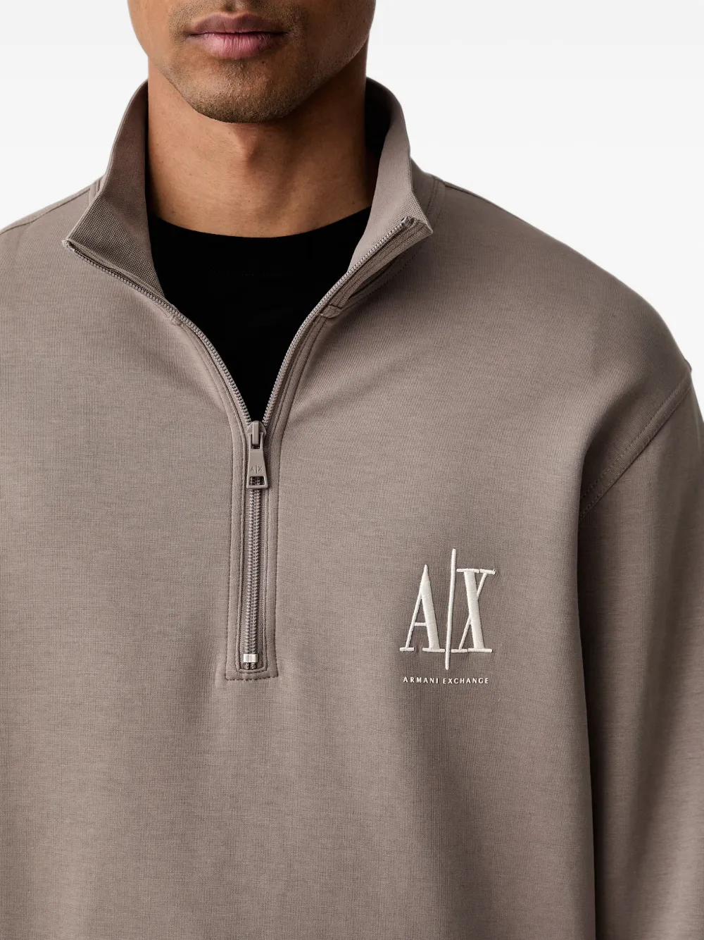 Armani Exchange logo-embroidered quarter-zip sweatshirt Grijs
