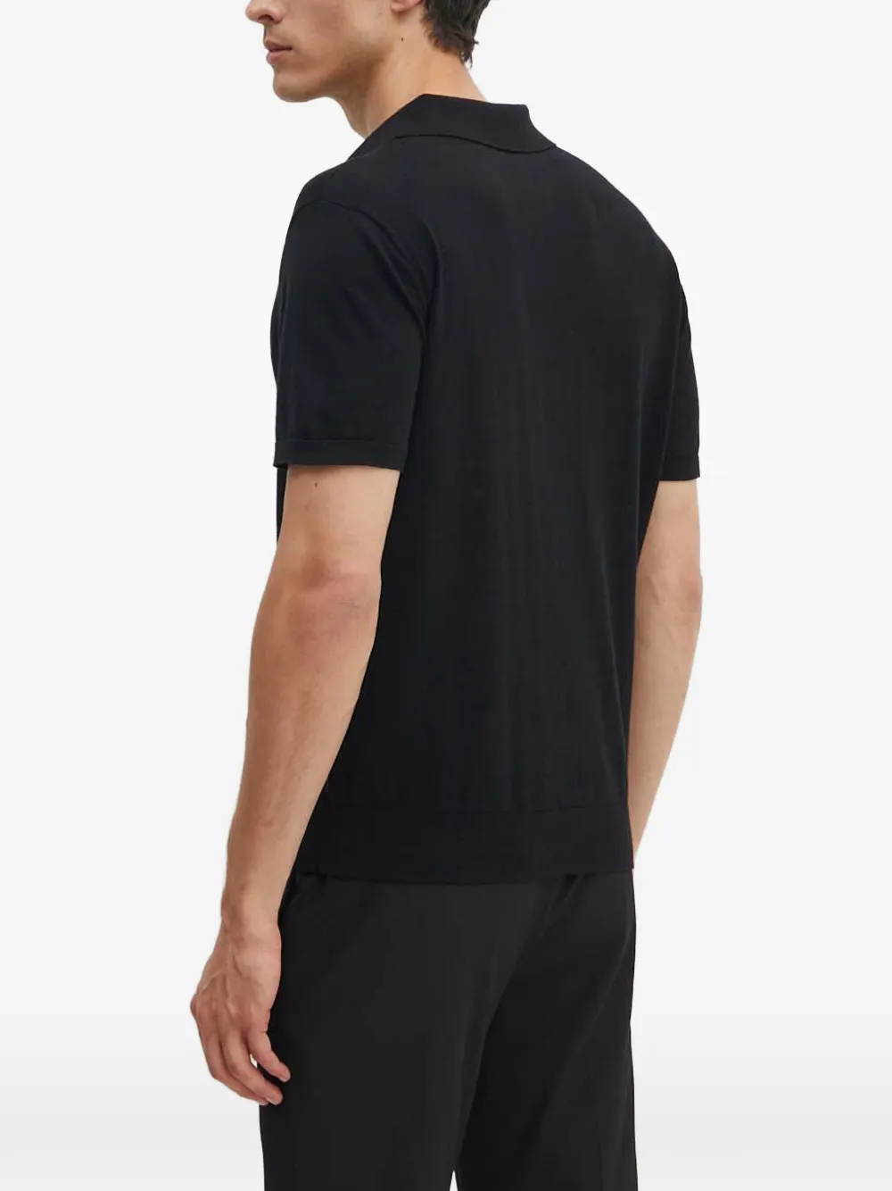 Armani Exchange logo-embroidered short-sleeve polo shirt Zwart