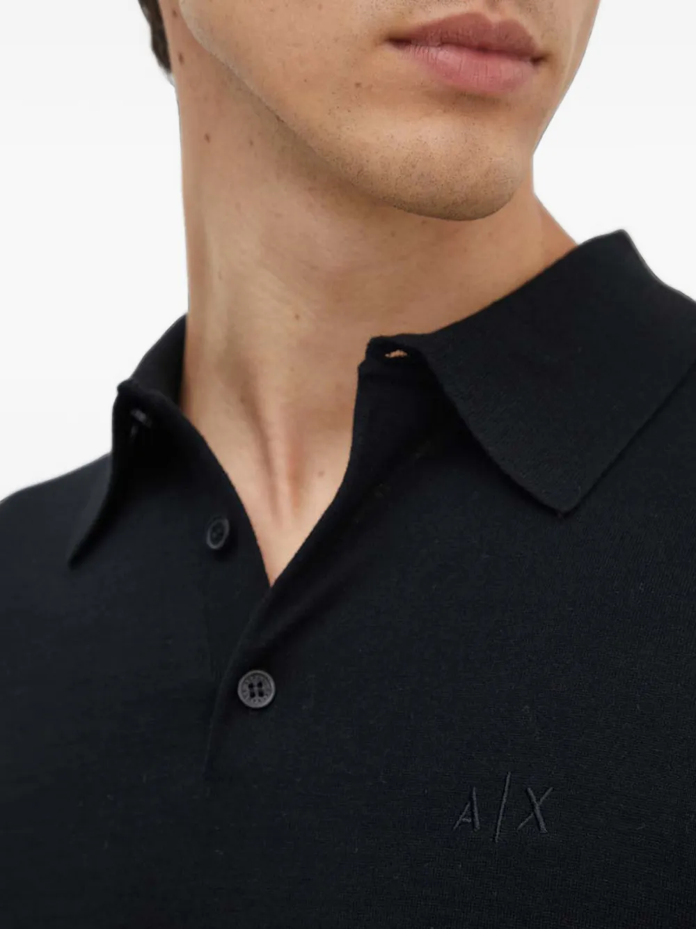Armani Exchange logo-embroidered short-sleeve polo shirt Zwart