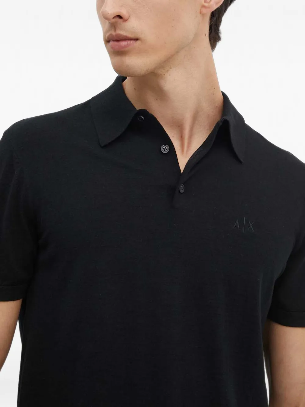 Armani Exchange logo-embroidered short-sleeve polo shirt Zwart