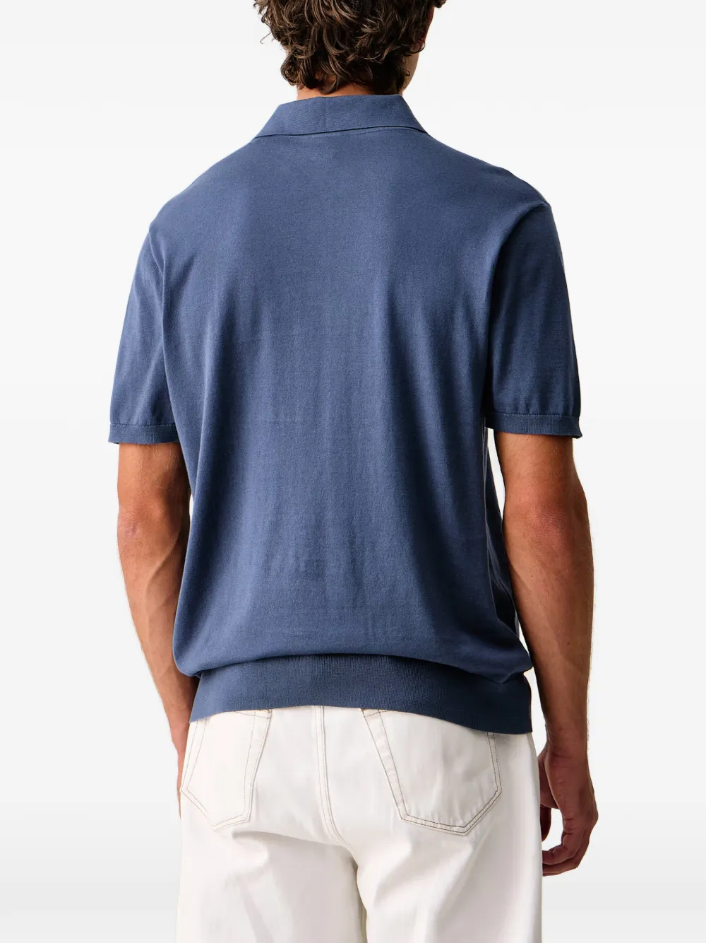 Armani Exchange logo-embroidered polo shirt Blauw