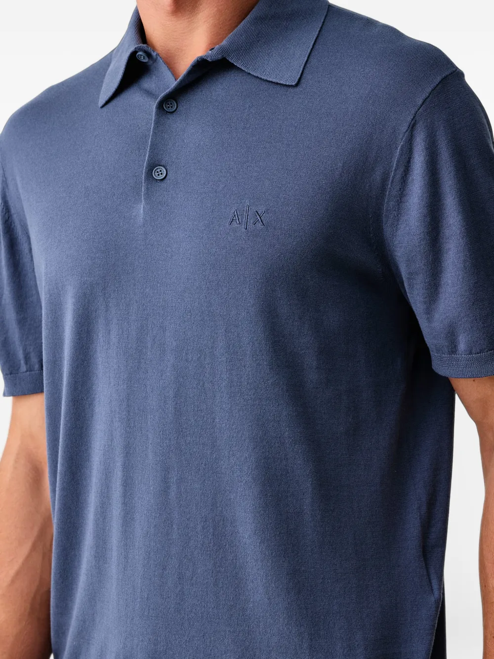 Armani Exchange logo-embroidered polo shirt Blauw