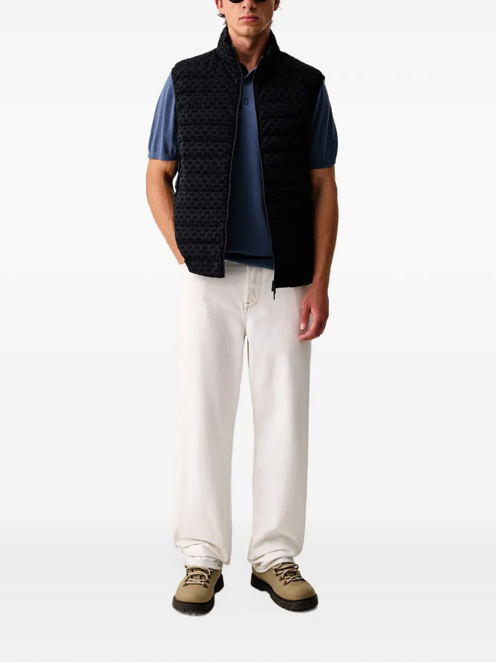 Armani Exchange logo-embroidered polo shirt Blauw