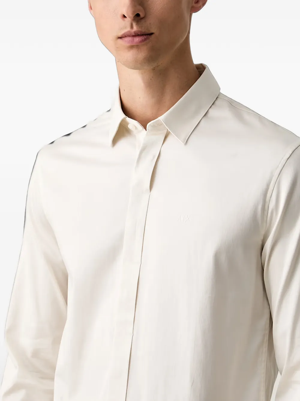 Armani Exchange logo-embroidered long-sleeve shirt Beige