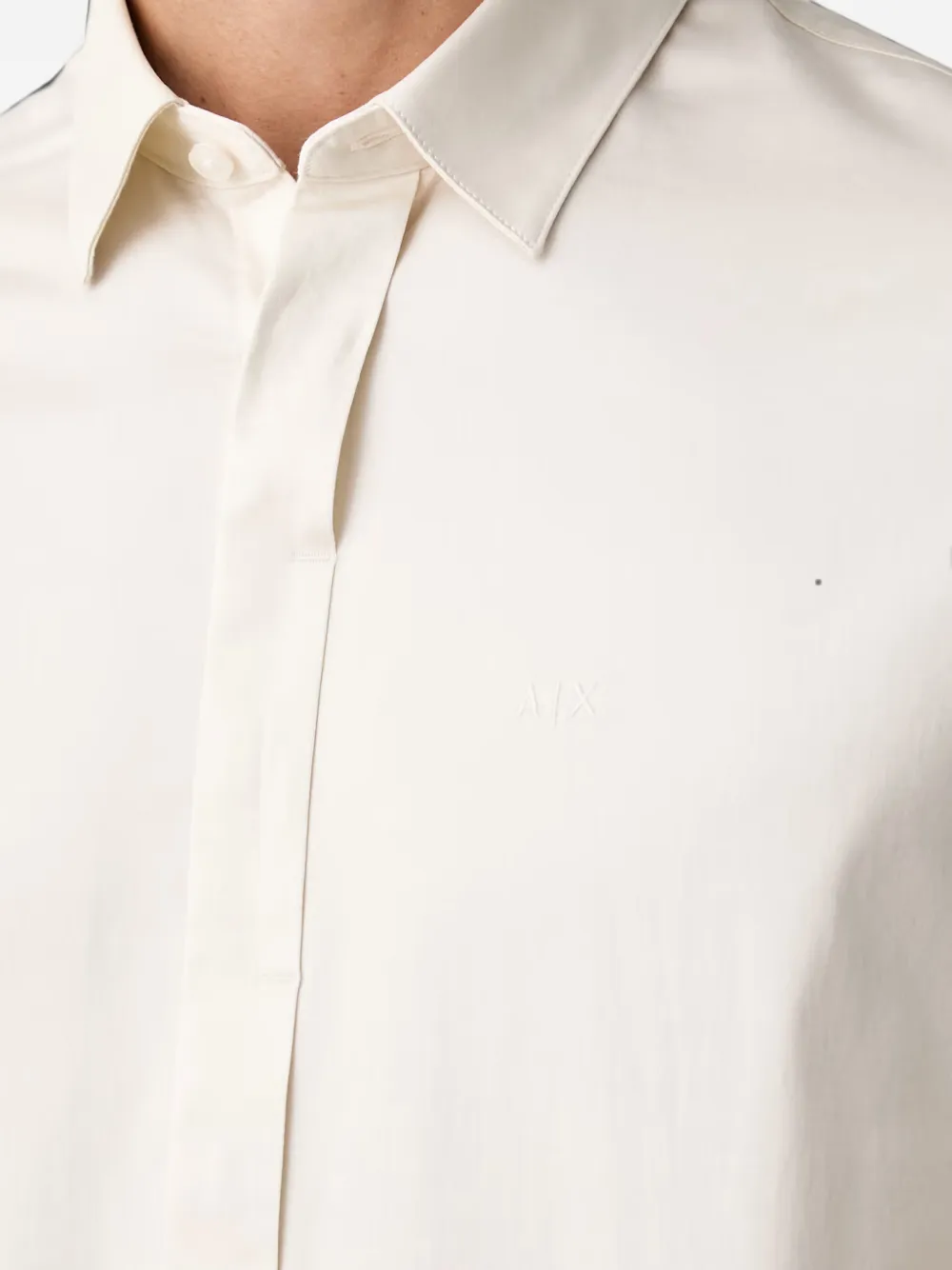 Armani Exchange logo-embroidered long-sleeve shirt Beige