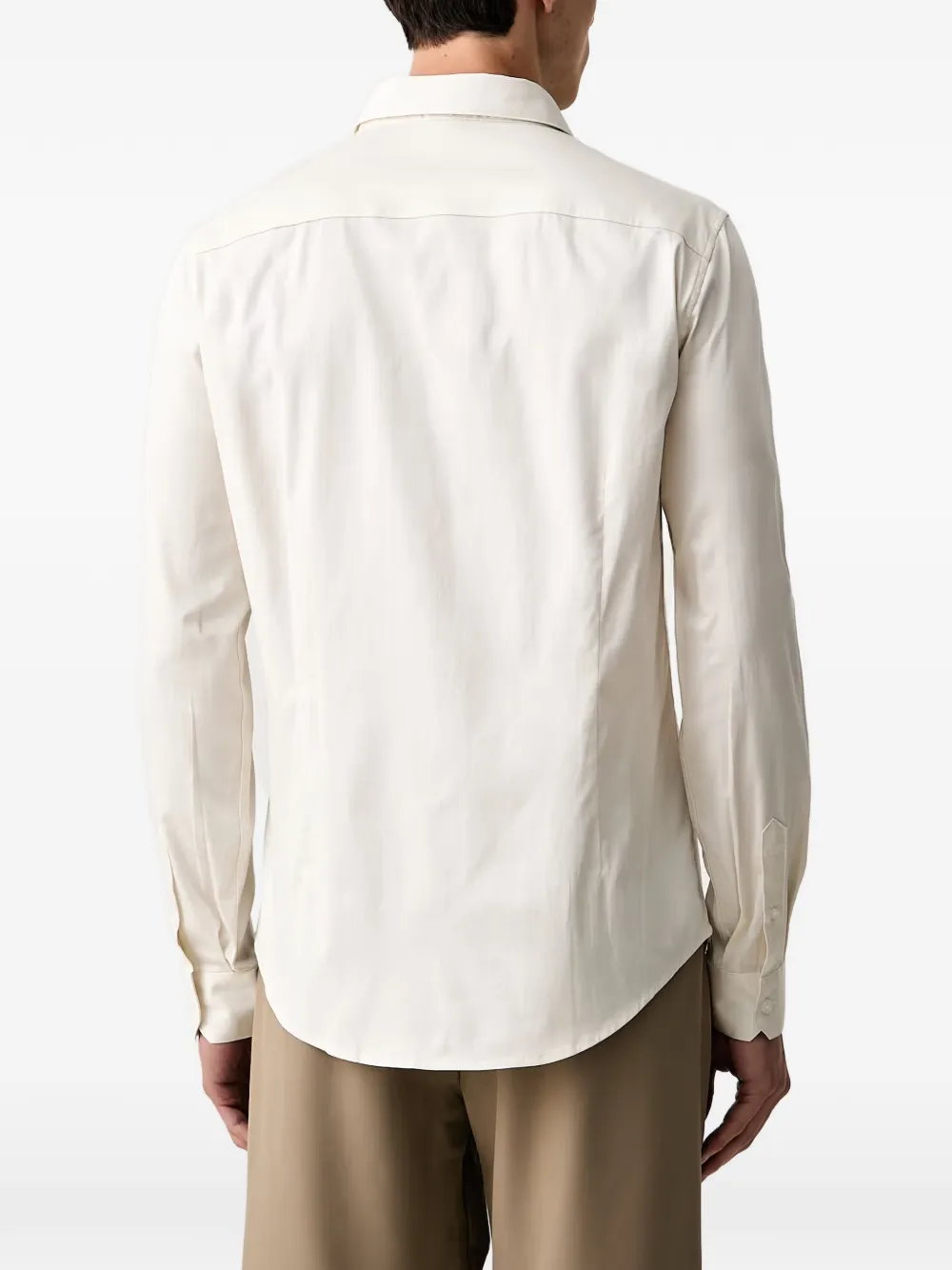 Armani Exchange logo-embroidered long-sleeve shirt Beige