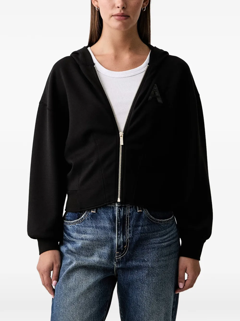 Armani Exchange sequin-embellished logo hoodie - Nero