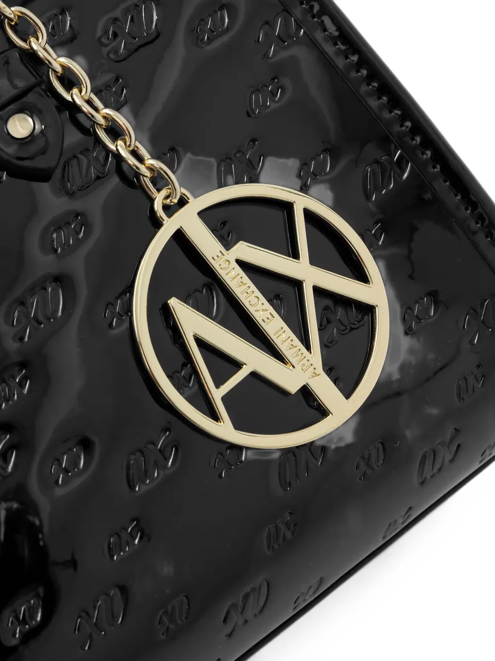 Armani Exchange Lakleren schoudertas met logo-reliëf Zwart