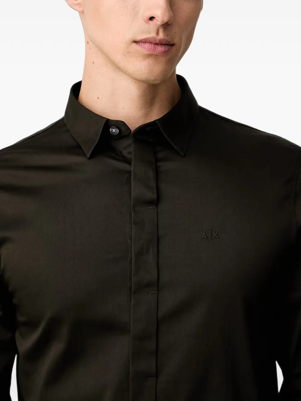 Armani Exchange Overhemd met verborgen sluiting en geborduurd logo Bruin