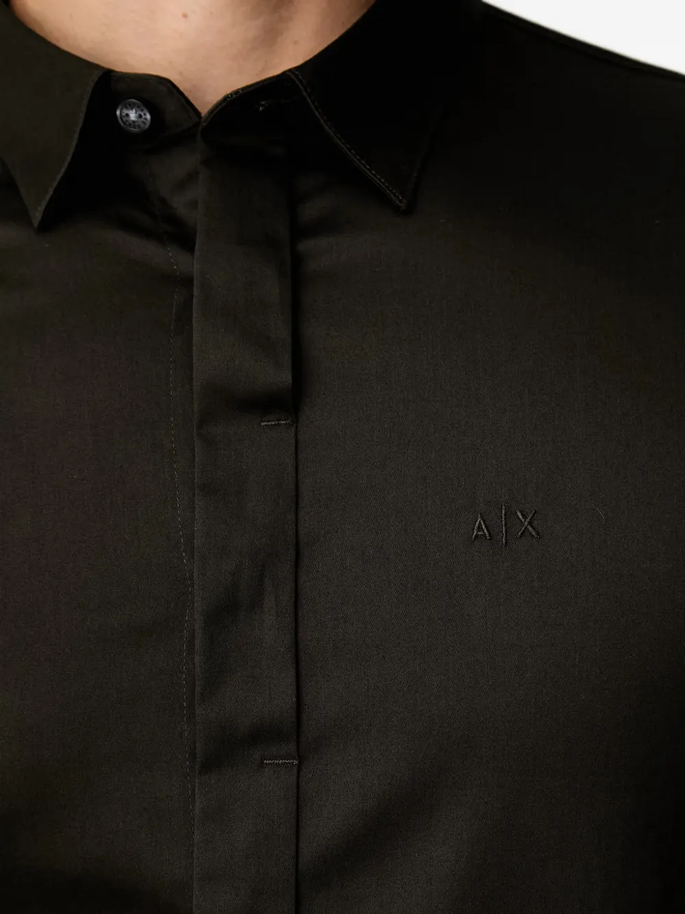 Armani Exchange Overhemd met verborgen sluiting en geborduurd logo Bruin