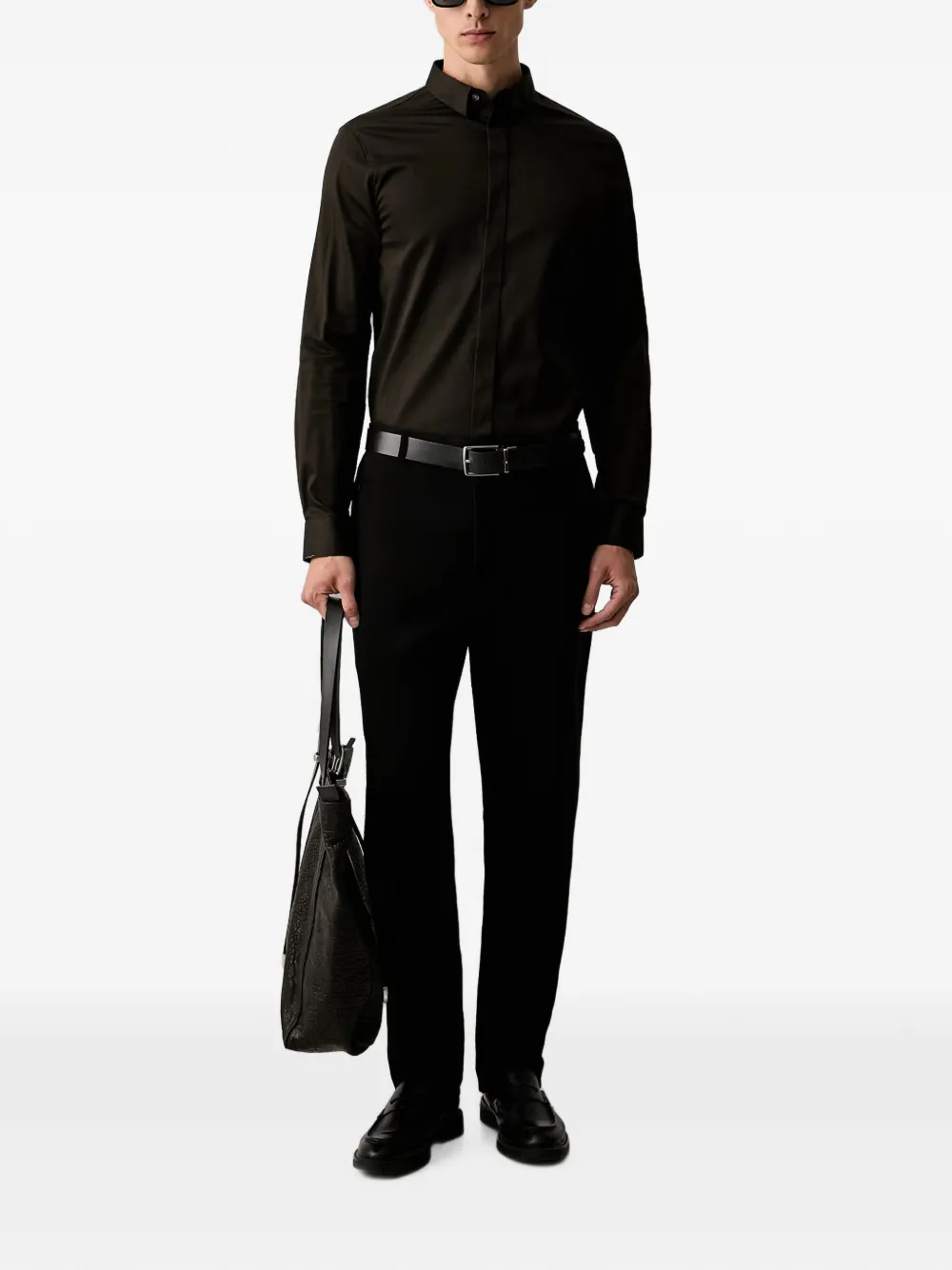 Armani Exchange Overhemd met verborgen sluiting en geborduurd logo Bruin