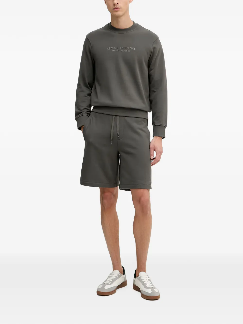 Armani Exchange logo-print crew-neck sweatshirt Groen