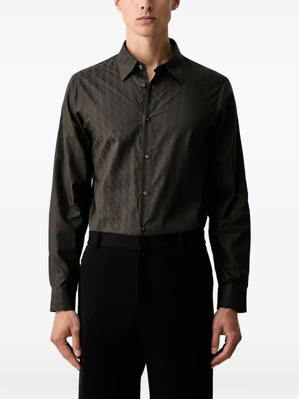 Armani Exchange Monogram-jacquard long-sleeve shirt - Verde