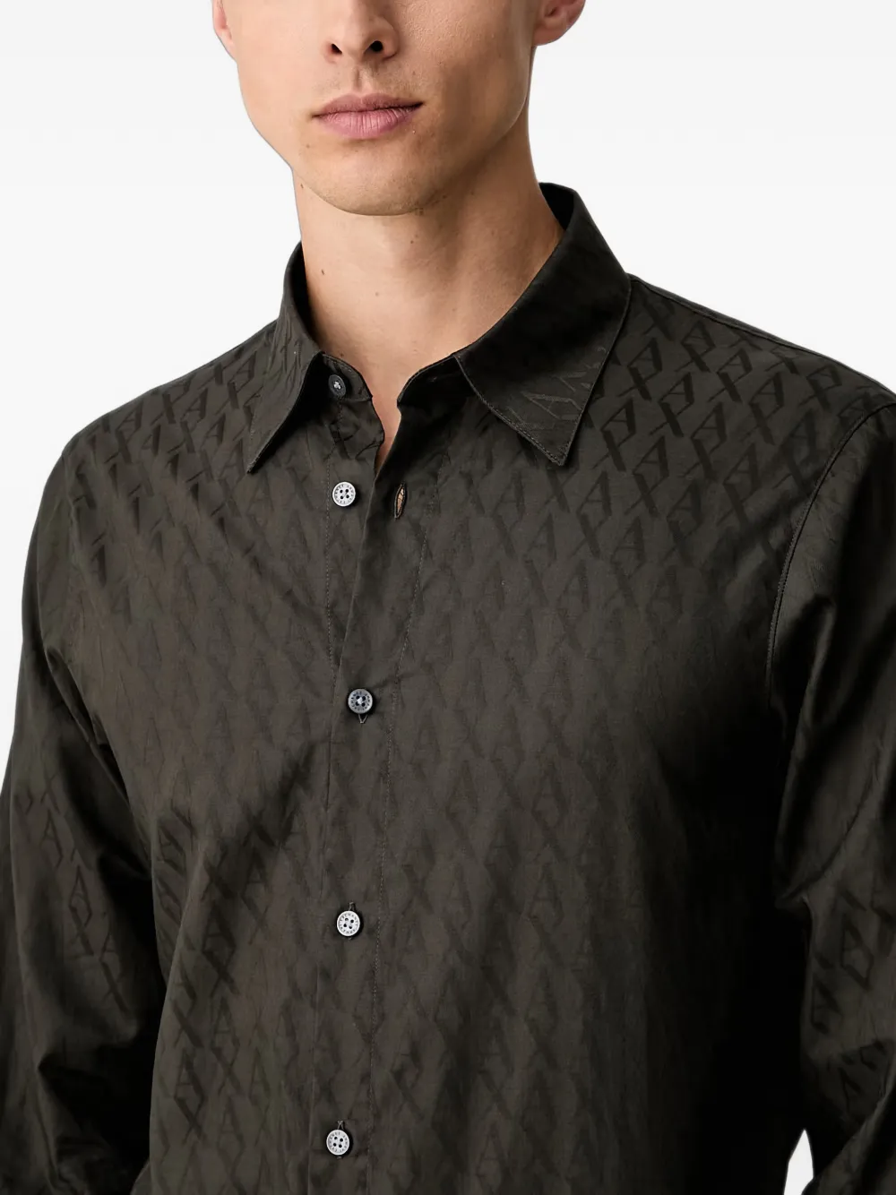 Armani Exchange Monogram-jacquard long-sleeve shirt Groen
