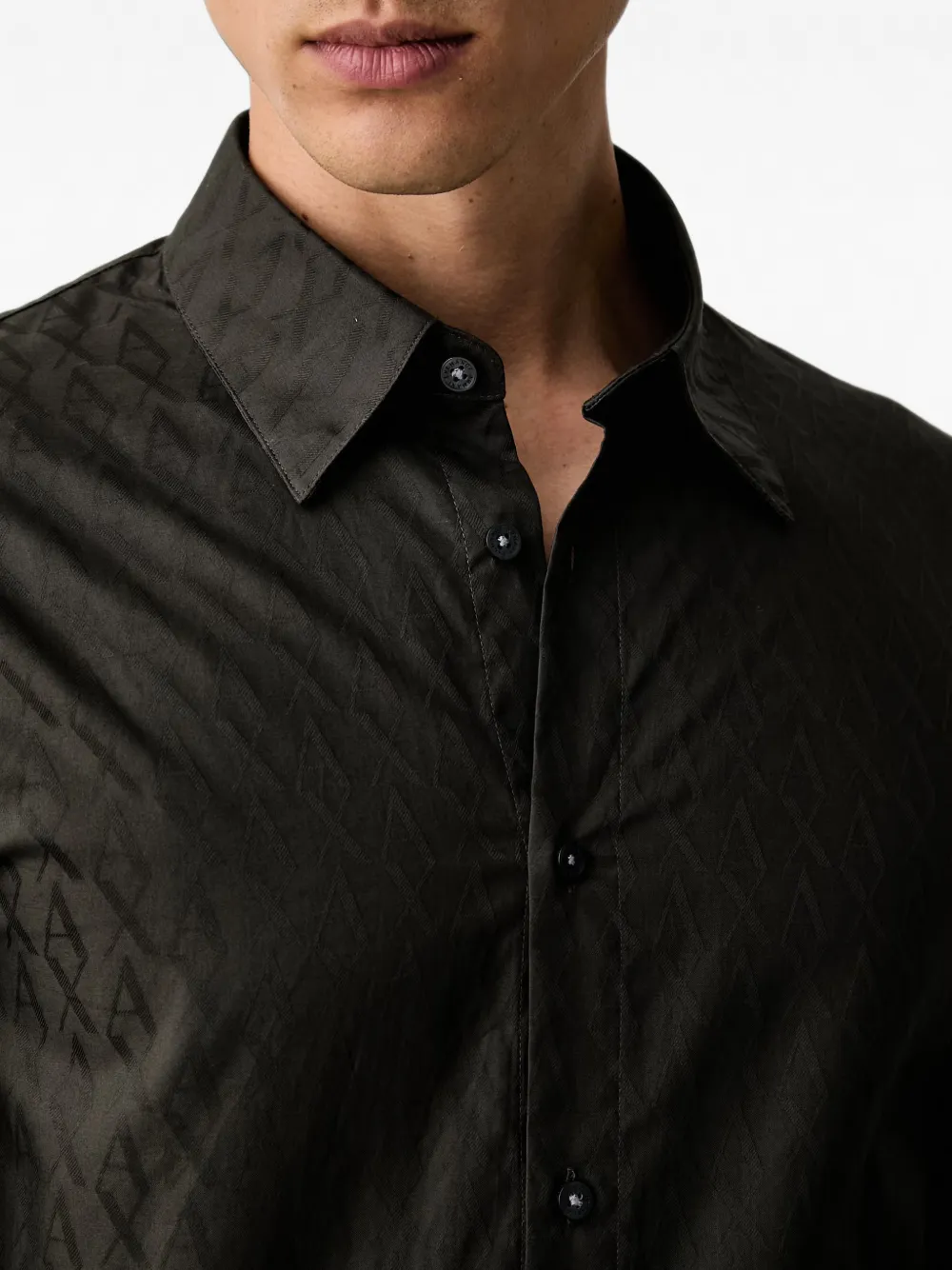 Armani Exchange Monogram-jacquard long-sleeve shirt Groen