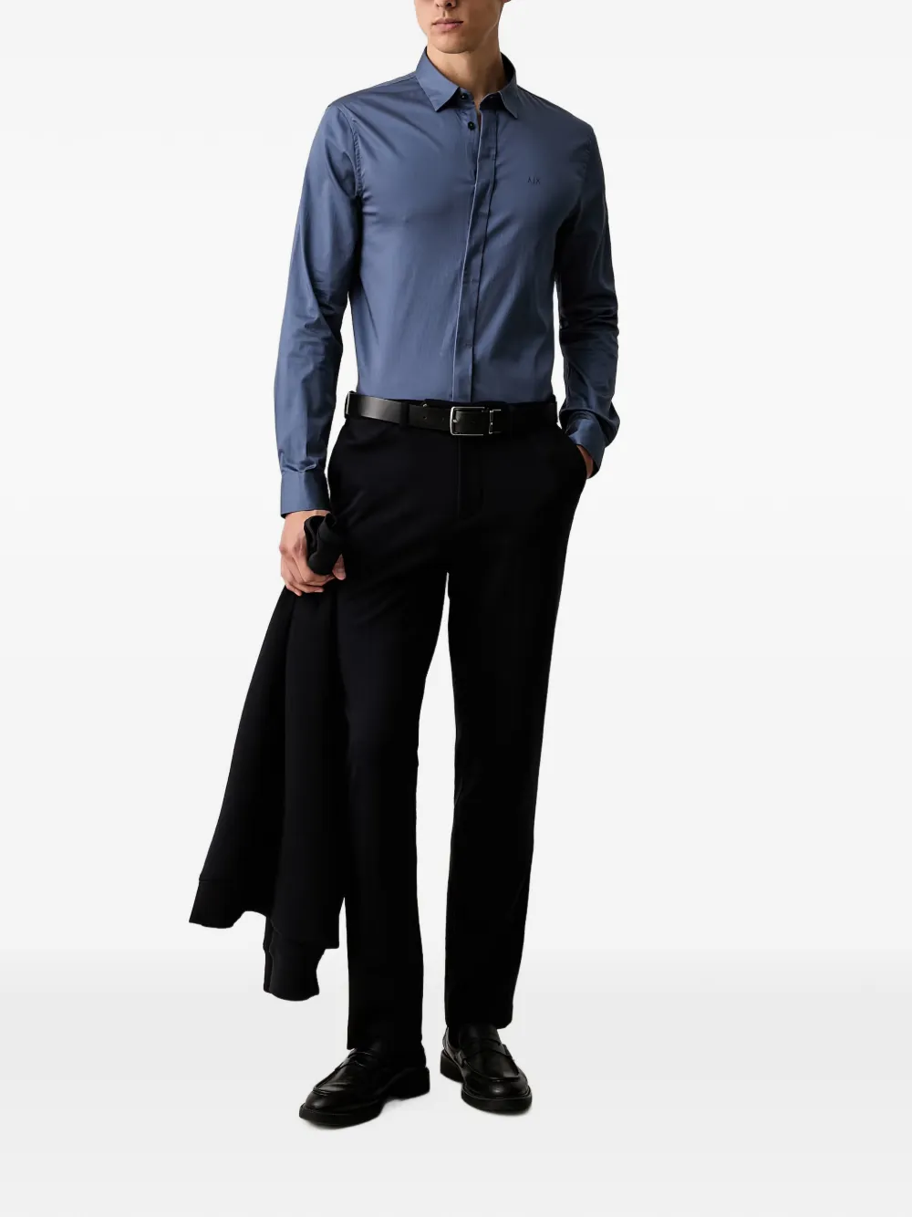 Armani Exchange Slim-fit overhemd met geborduurd logo Blauw