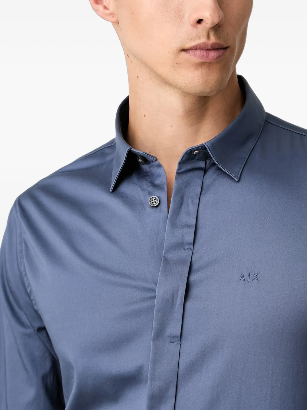 Armani Exchange Slim-fit overhemd met geborduurd logo Blauw