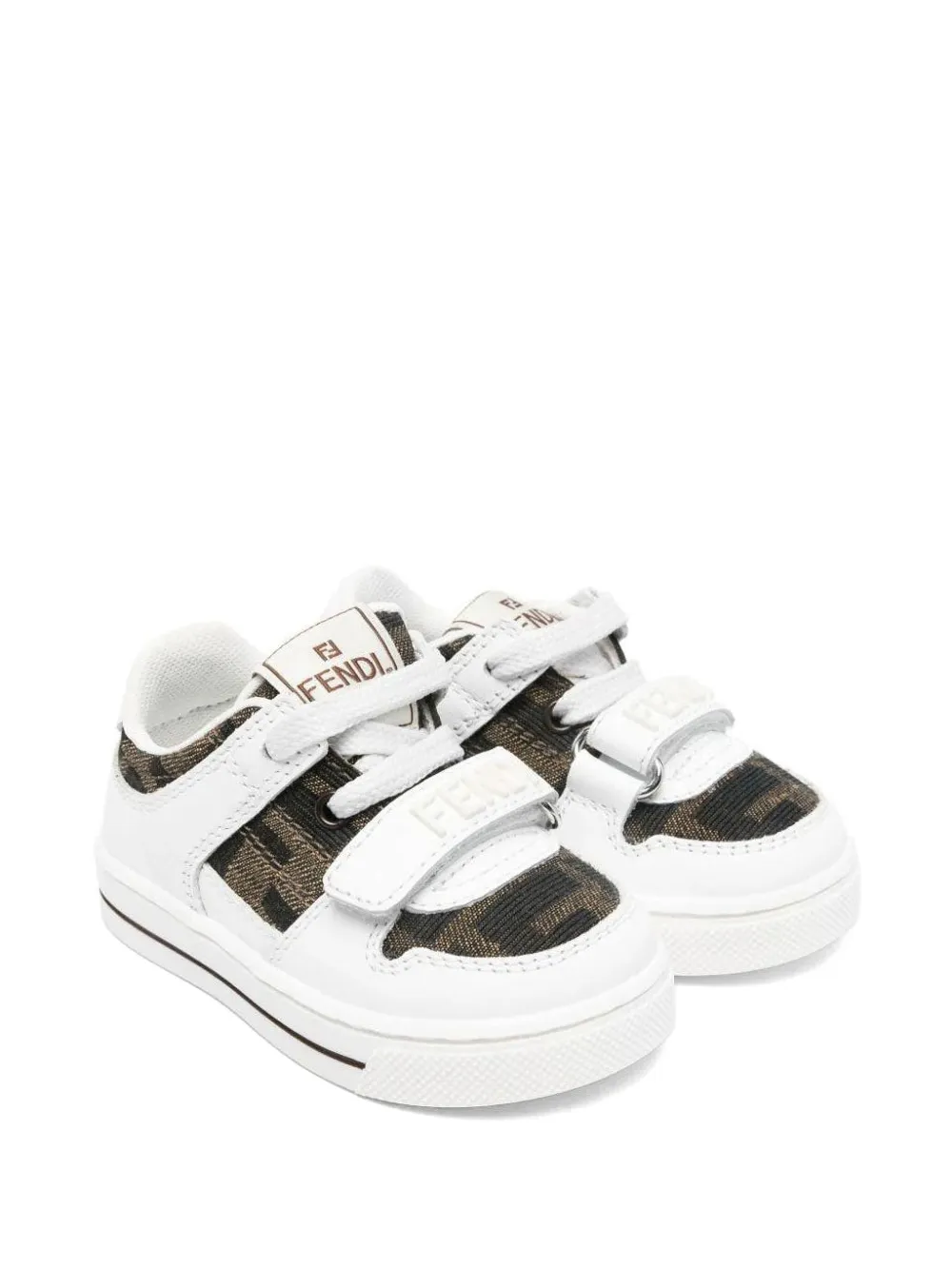 Fendi Kids baskets à attache scratch et logo FF - Blanc